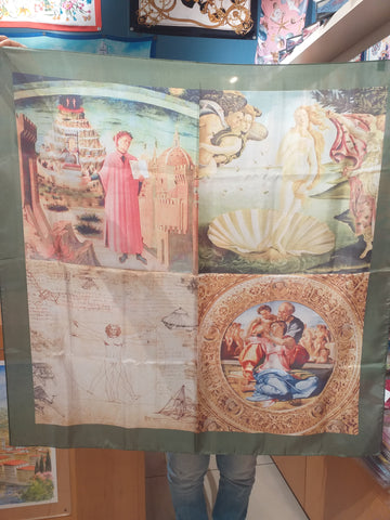 foulard nascita di Venere ( The Birth of Venus ) Botticelli / Leonardo da Vinci / Dante / tondo di Doni