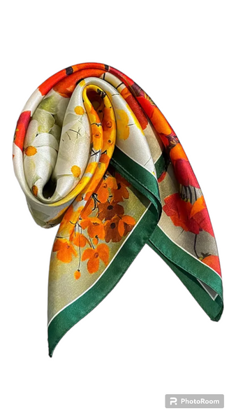 Foulard fiori , margherite e papaveri ( floral square scarf with daisies and poppies )