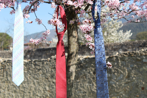 cravatte(ties) a 🌸💮🦚🦜🌸 quadretti rossi(red checks), pavone blu(blue peacock) , fiore multicolor(multicolor flower)